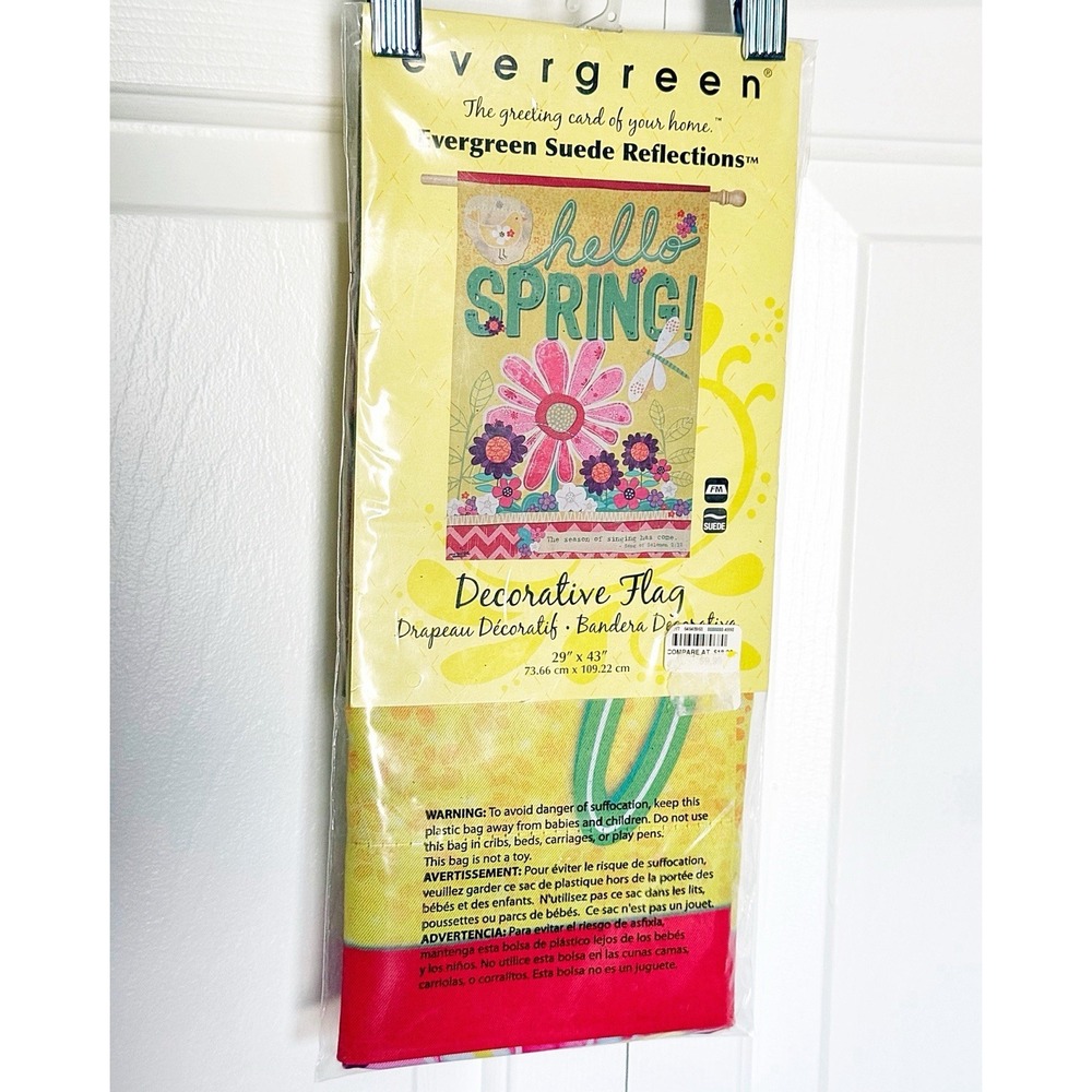 Evergreen Hello Spring Garden Flag New In Package. 29" By 43"